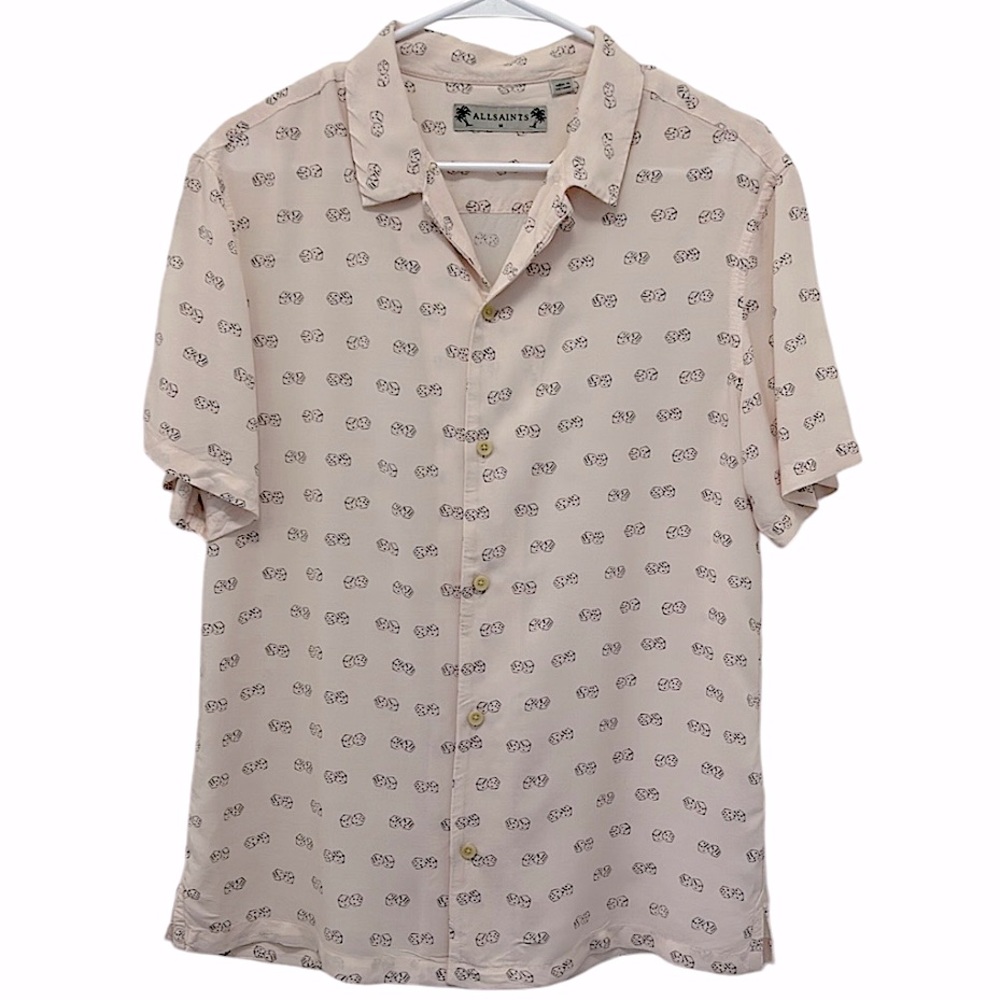 🔥SOLD🔥NOT FOR SALEAll Saints Peach Snakeyes Camp Shirt HTF Slim Fit Short Sleeve - Picture 1 of 12